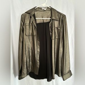 Per se gold shimmer button up, long sleeve, collared
